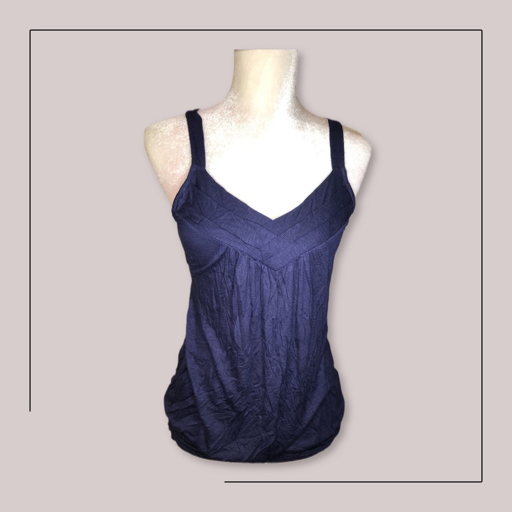 Blue tank top with crocheted detail